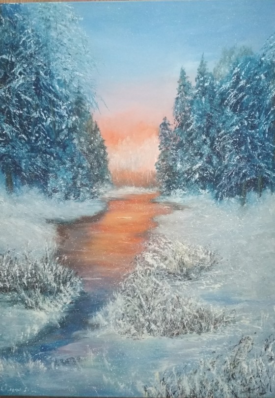 Painting маслом Зимний закат