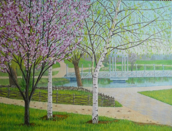 Painting маслом Весна в парке