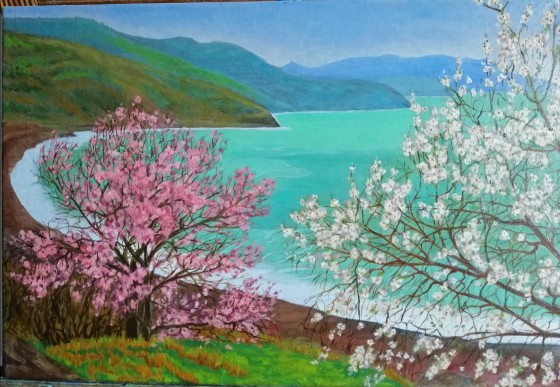 Painting маслом Весна в горах