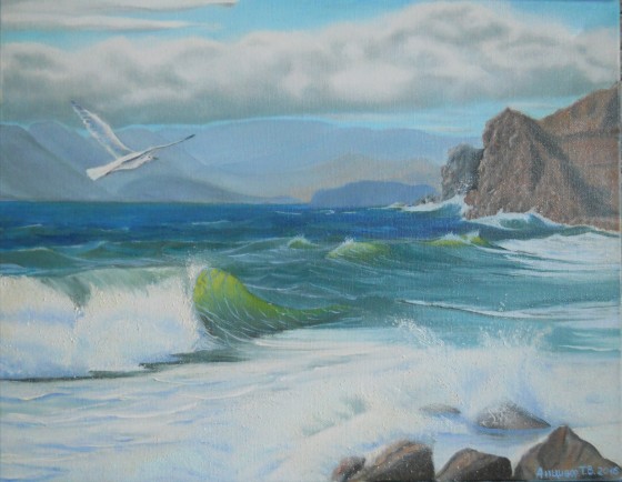 Painting маслом Морской пейзаж с чайкой 