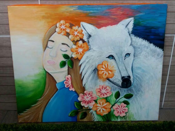 Painting маслом Картина маслом ,,Девушка и волк" 