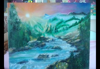 Painting маслом горная река