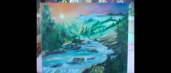 Painting маслом горная река