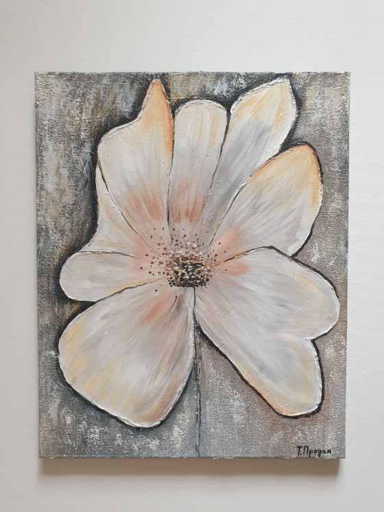 Painting в смешанной технике  Интерьерная картина "Цветок "Перламутровая нежность"