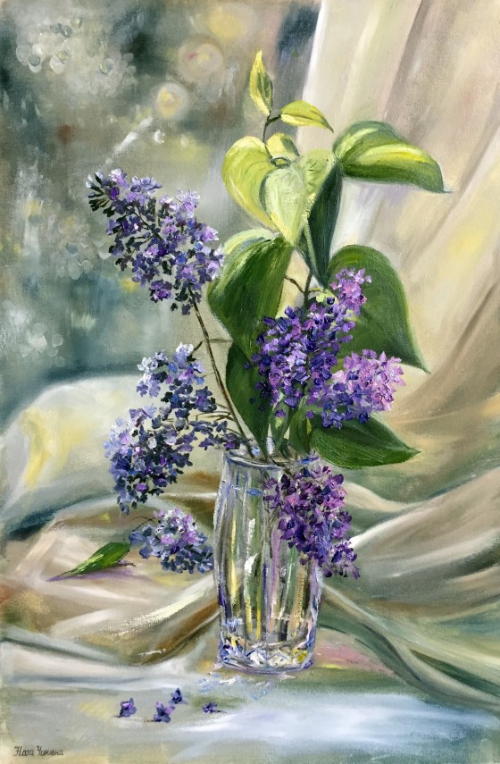 Painting маслом Сирень на окне