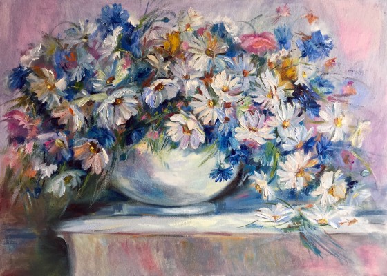 Painting маслом Ромашки и васильки