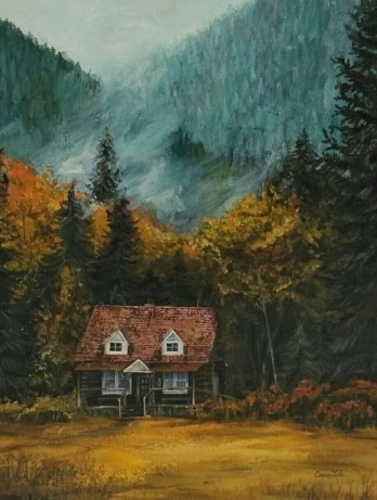 Painting маслом Домик в горах