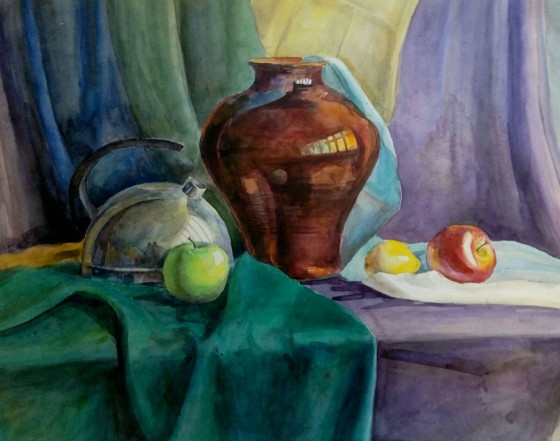 Painting акварелью Натюрморт с кувшином