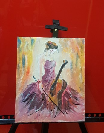 Painting акрилом Девушка и контрабас
