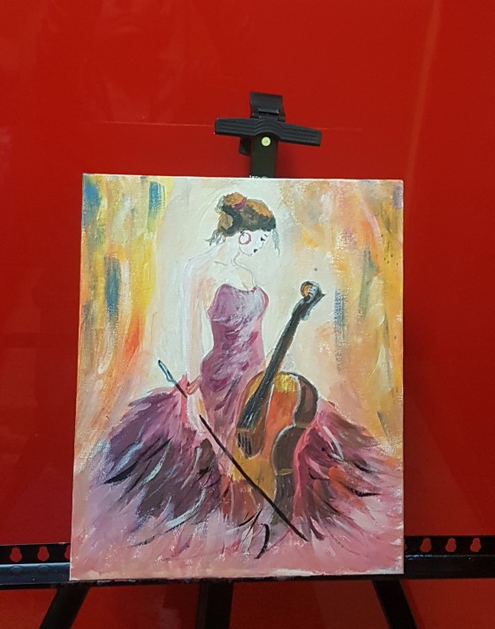 Painting акрилом Девушка и контрабас