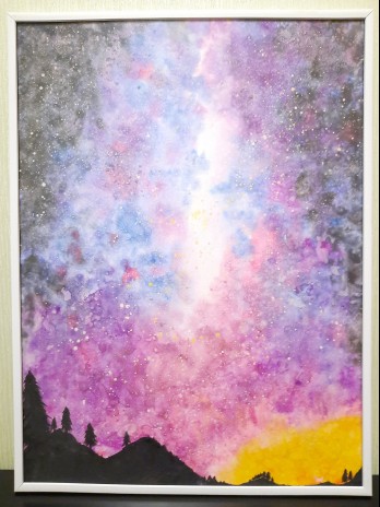 Painting акварелью Ночь в горах