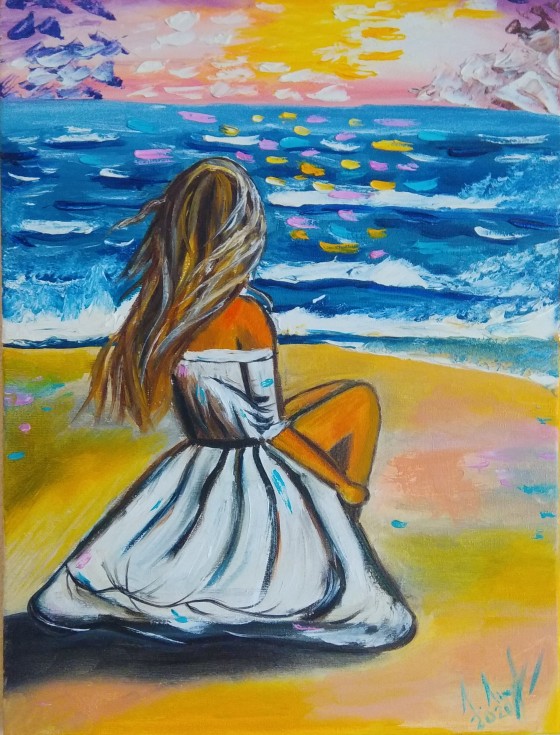Painting маслом Девушка у моря
