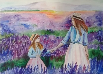 Painting акварелью Мама и дочка