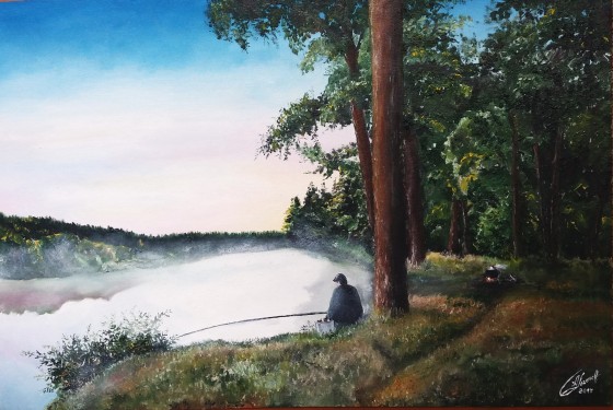 Painting маслом Лесное озеро