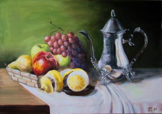 Painting маслом Натюрморт с кофейником