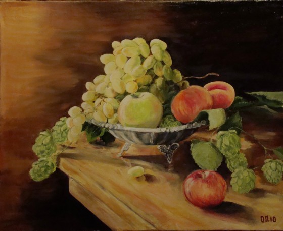 Painting маслом натюрморт с хмелем