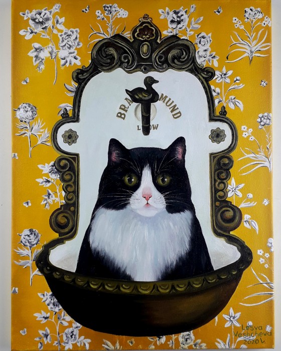 Painting маслом Кот в умывальнике