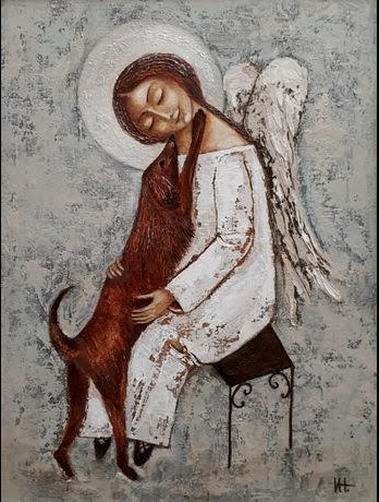 Painting маслом Ангел с собачкой