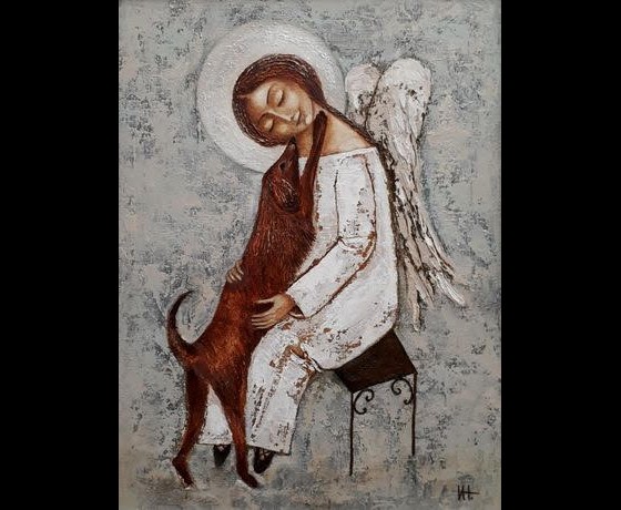 Painting маслом Ангел с собачкой