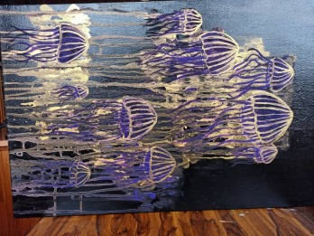 Painting акрилом Медузы, подводный мир