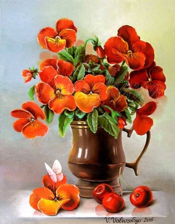 Painting маслом Анютины глазки