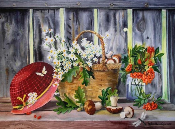 Painting акварелью Грибная шляпка