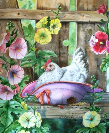 Painting акварелью Забытая шляпка