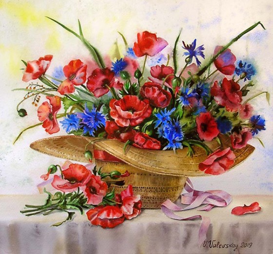 Painting акварелью Цветочная шляпка
