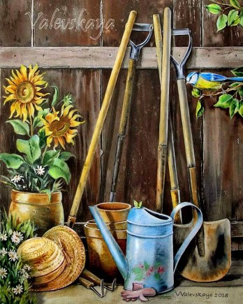 Painting акварелью Садовая шляпка