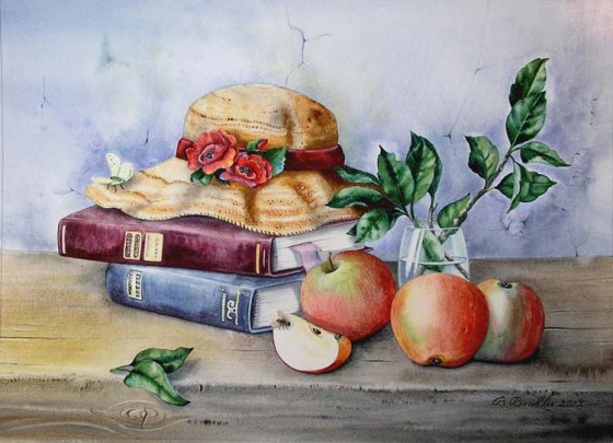 Painting акварелью Дачная шляпка