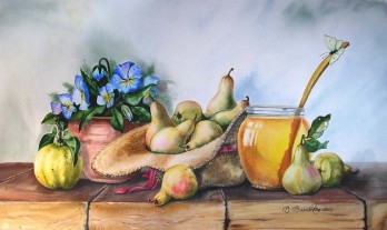 Painting акварелью Шляпка с грушами