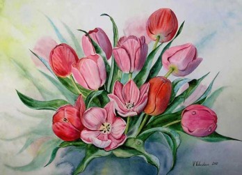 Painting акварелью Тюльпаны