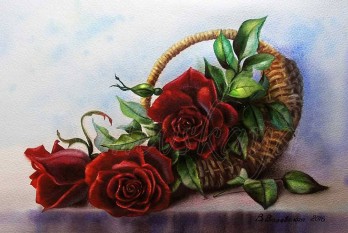 Painting акварелью Розы в корзинке