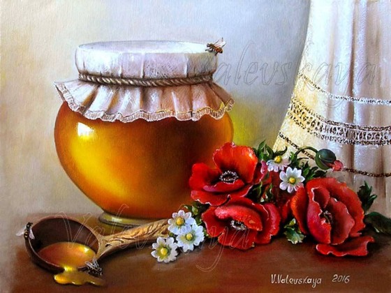 Painting маслом "Баночка мёда" - 2016 год; холст, масло; 30см х 40см; художник - Валентина Валевская