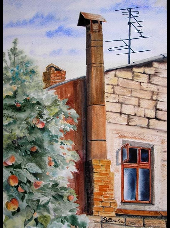 Painting акварелью Старая стена