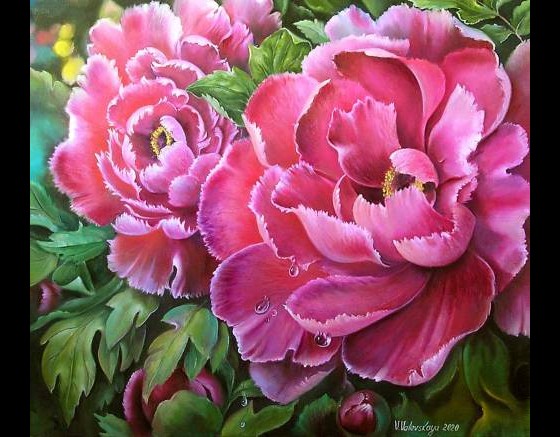 Painting маслом Роскошные пионы