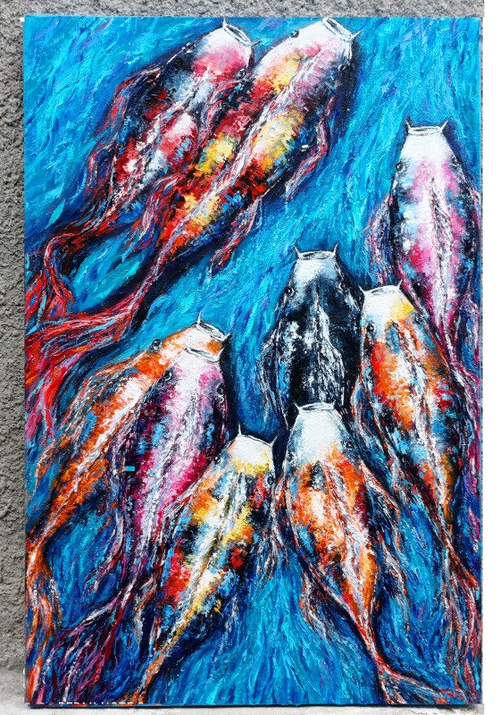 Painting маслом Карпы КОИ
