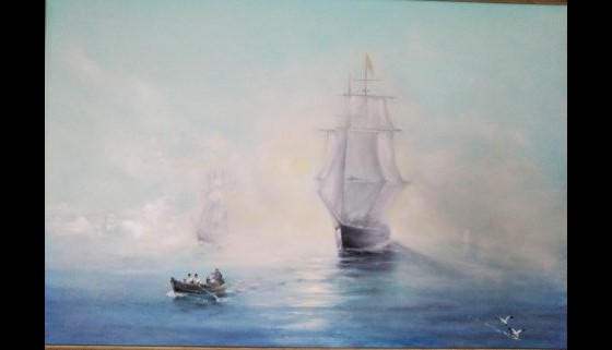 Painting маслом Военный корабль