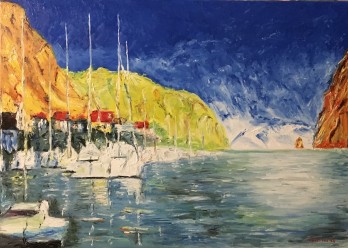 Painting маслом Бухта в Средиземном море.