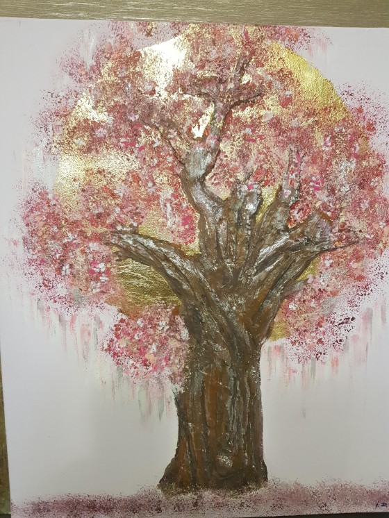 Painting акрилом ЦВЕТУЩАЯ САКУРА