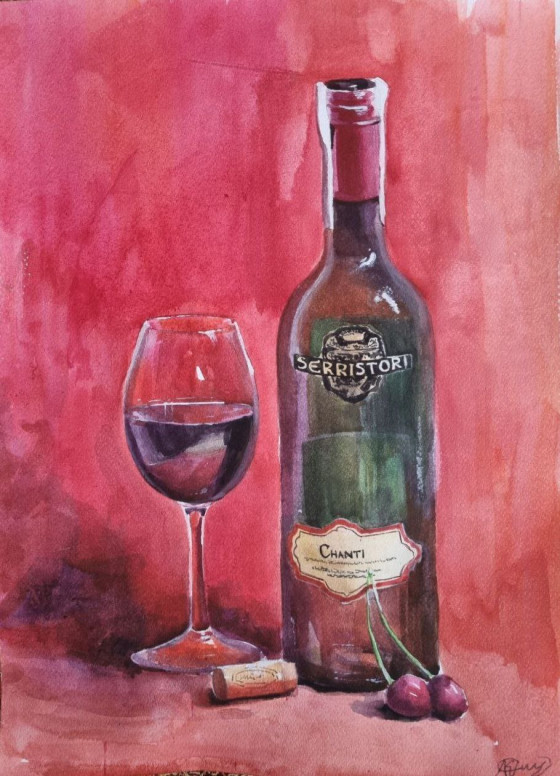 Painting акварелью Вино