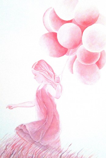 Painting тушью Прогулка с воздушными шарами