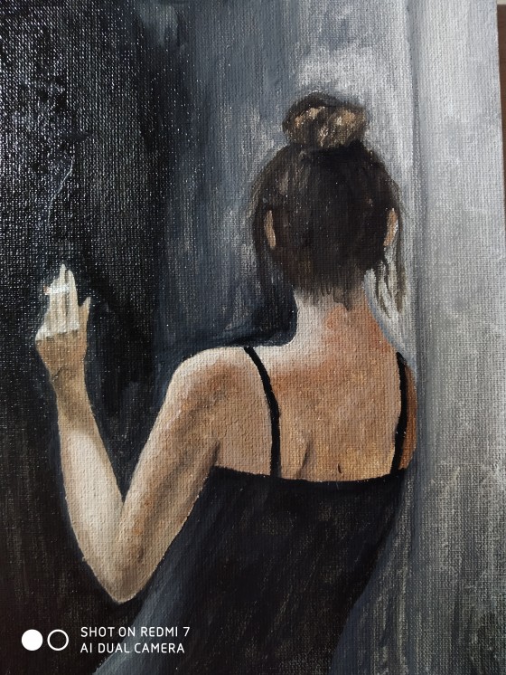 Painting маслом Курящая девушка