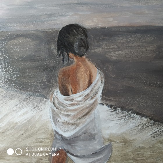 Painting акрилом Девушка у моря