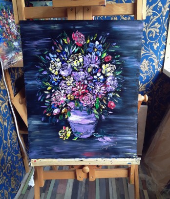 Painting маслом Цветы на темном фоне 