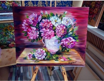 Painting маслом Пионы 