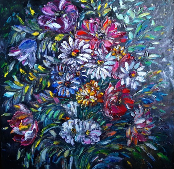 Painting маслом Цветы на темном фоне 