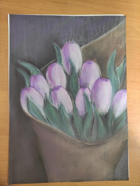 Painting пастелью Тюльпаны