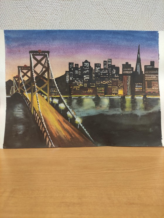 Painting акварелью Мост Сан-Франциско