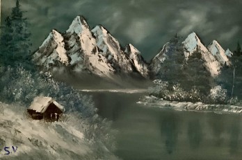Painting маслом Домик в горах